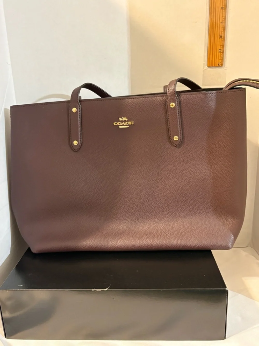 Coach Pebble Leather Tote Bag in Dark Brown women’s 11 X 14 - Picture 11 of 14